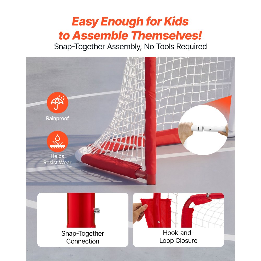 VEVOR Street Hockey Goal, Heavy-Duty Steel Street + Roller Hockey Nets, Durable Hockey Net for Indoor Outdoor Use, Lightweight Portable Training, Easy Assembly for Backyard Park Garage, 55.9 x 44.5 in