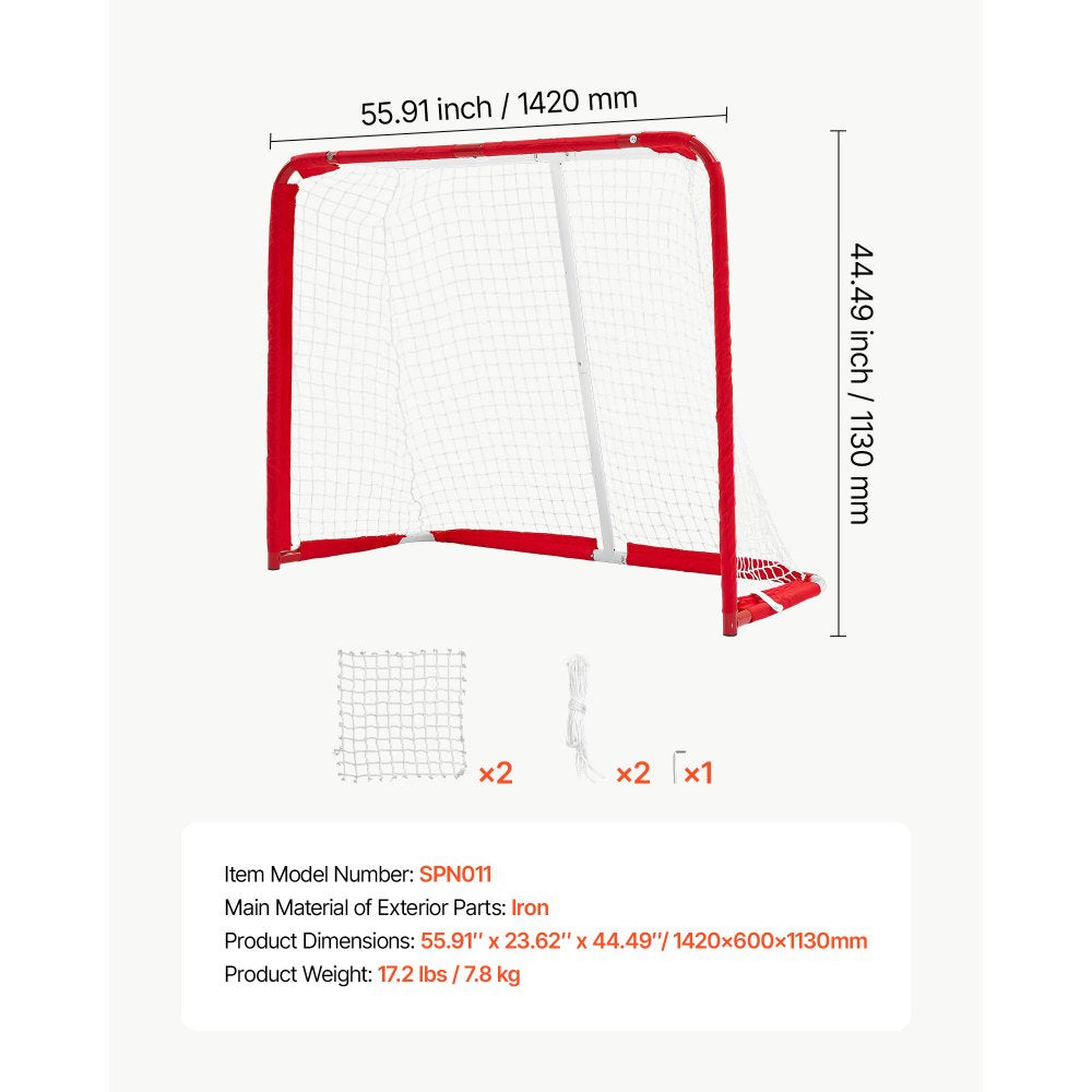 VEVOR Street Hockey Goal, Heavy-Duty Steel Street + Roller Hockey Nets, Durable Hockey Net for Indoor Outdoor Use, Lightweight Portable Training, Easy Assembly for Backyard Park Garage, 55.9 x 44.5 in