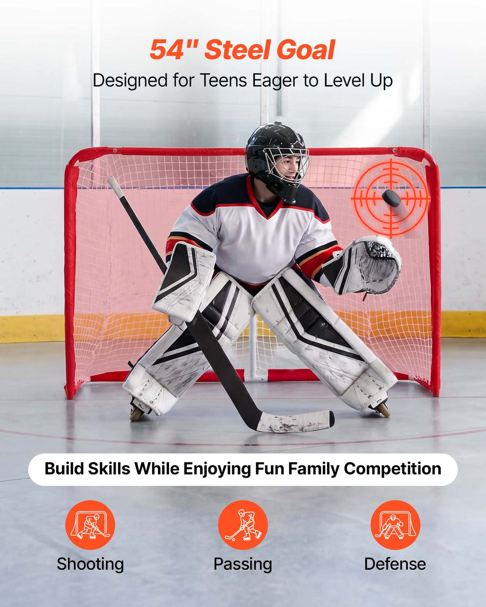 VEVOR Street Hockey Goal, Heavy-Duty Steel Street + Roller Hockey Nets, Durable Hockey Net for Indoor Outdoor Use, Lightweight Portable Training, Easy Assembly for Backyard Park Garage, 55.9 x 44.5 in