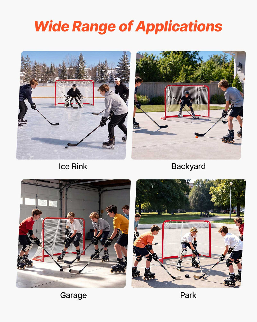 VEVOR Street Hockey Goal, Heavy-Duty Steel Street + Roller Hockey Nets, Durable Hockey Net for Indoor Outdoor Use, Lightweight Portable Training, Easy Assembly for Backyard Park Garage, 55.9 x 44.5 in