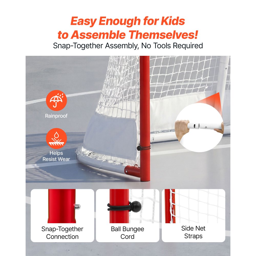 VEVOR Street Hockey Goal, Heavy-Duty Steel Street + Roller Hockey Nets, Durable Hockey Net for Indoor Outdoor Use, Lightweight Portable Training, Easy Assembly for Backyard Park Garage, 72 x 48 in