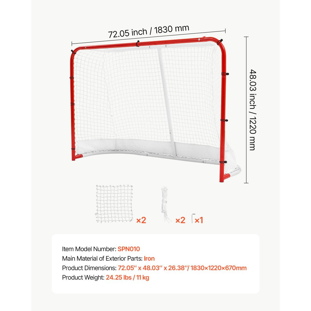 VEVOR Street Hockey Goal, Heavy-Duty Steel Street + Roller Hockey Nets, Durable Hockey Net for Indoor Outdoor Use, Lightweight Portable Training, Easy Assembly for Backyard Park Garage, 72 x 48 in