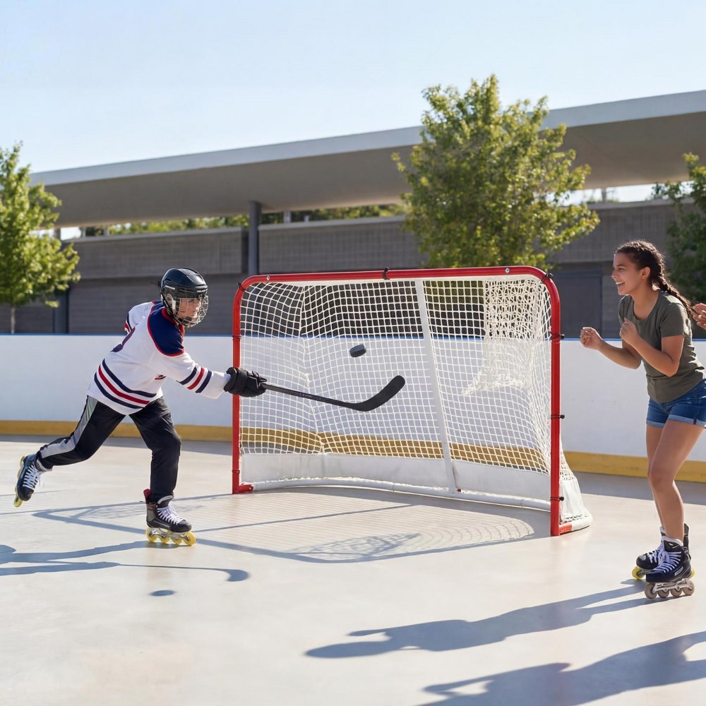 VEVOR Street Hockey Goal, Heavy-Duty Steel Street + Roller Hockey Nets, Durable Hockey Net for Indoor Outdoor Use, Lightweight Portable Training, Easy Assembly for Backyard Park Garage, 72 x 48 in
