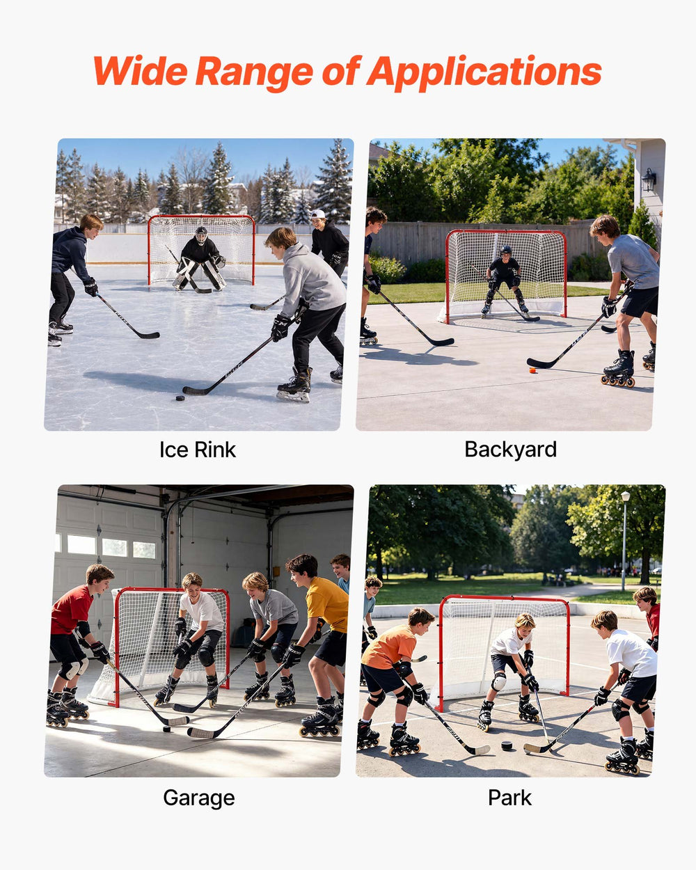 VEVOR Street Hockey Goal, Heavy-Duty Steel Street + Roller Hockey Nets, Durable Hockey Net for Indoor Outdoor Use, Lightweight Portable Training, Easy Assembly for Backyard Park Garage, 72 x 48 in