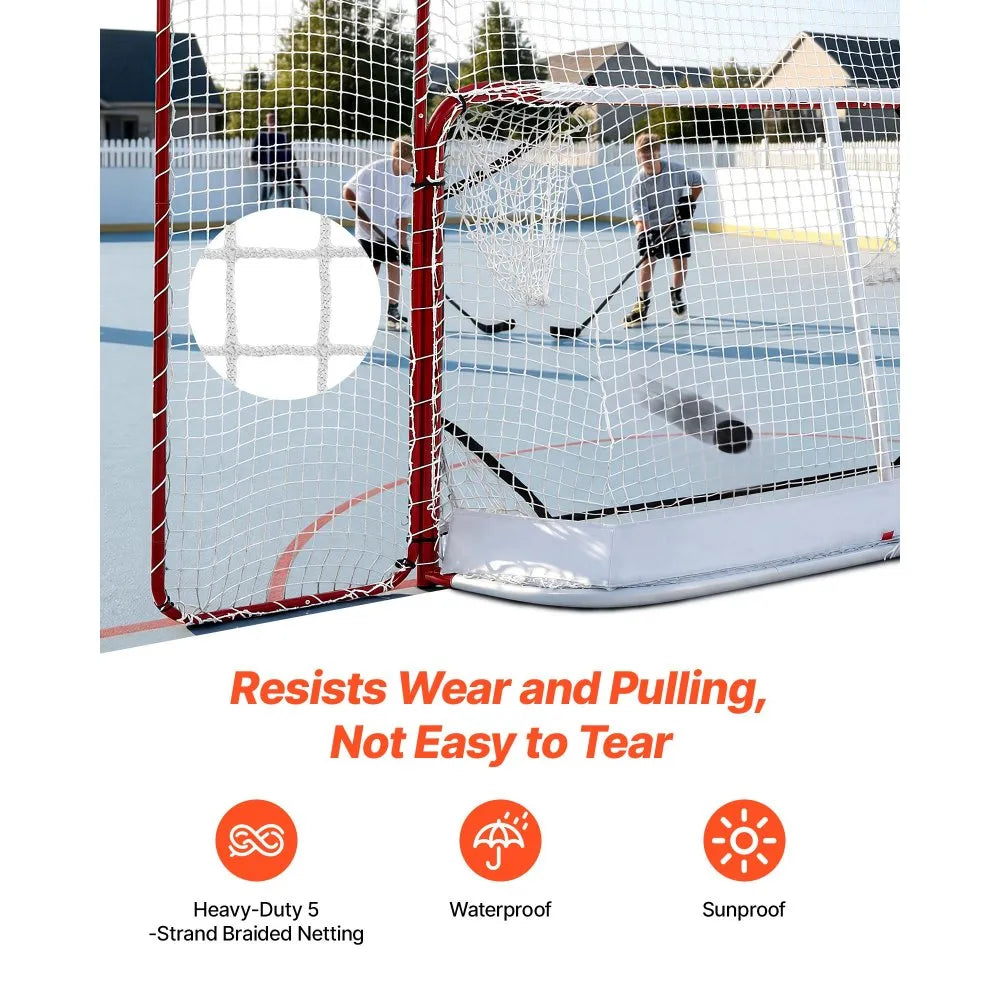 VEVOR Hockey Goal with Backstop and Targets, 10x6FT Street Steel Hockey Goal Set, Pro Lightweight and Portable Training Equipment, Durable Net for Indoor & Outdoor Use, Easy Assembly, White/Red