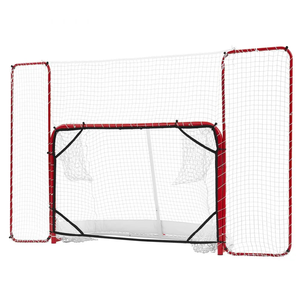 VEVOR Hockey Goal with Backstop and Targets, 10x6FT Street Steel Hockey Goal Set, Pro Lightweight and Portable Training Equipment, Durable Net for Indoor & Outdoor Use, Easy Assembly, White/Red