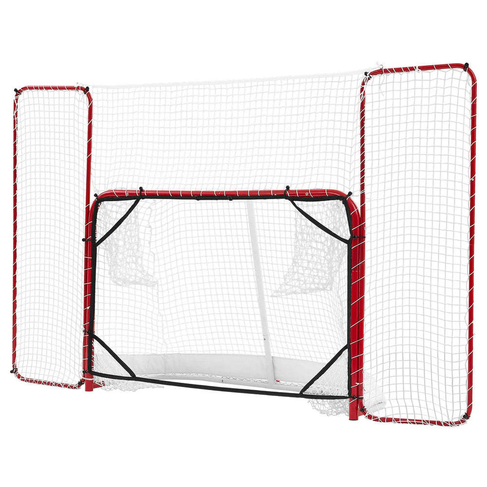 VEVOR Hockey Goal with Backstop and Targets, 10x6FT Street Steel Hockey Goal Set, Pro Lightweight and Portable Training Equipment, Durable Net for Indoor & Outdoor Use, Easy Assembly, White/Red