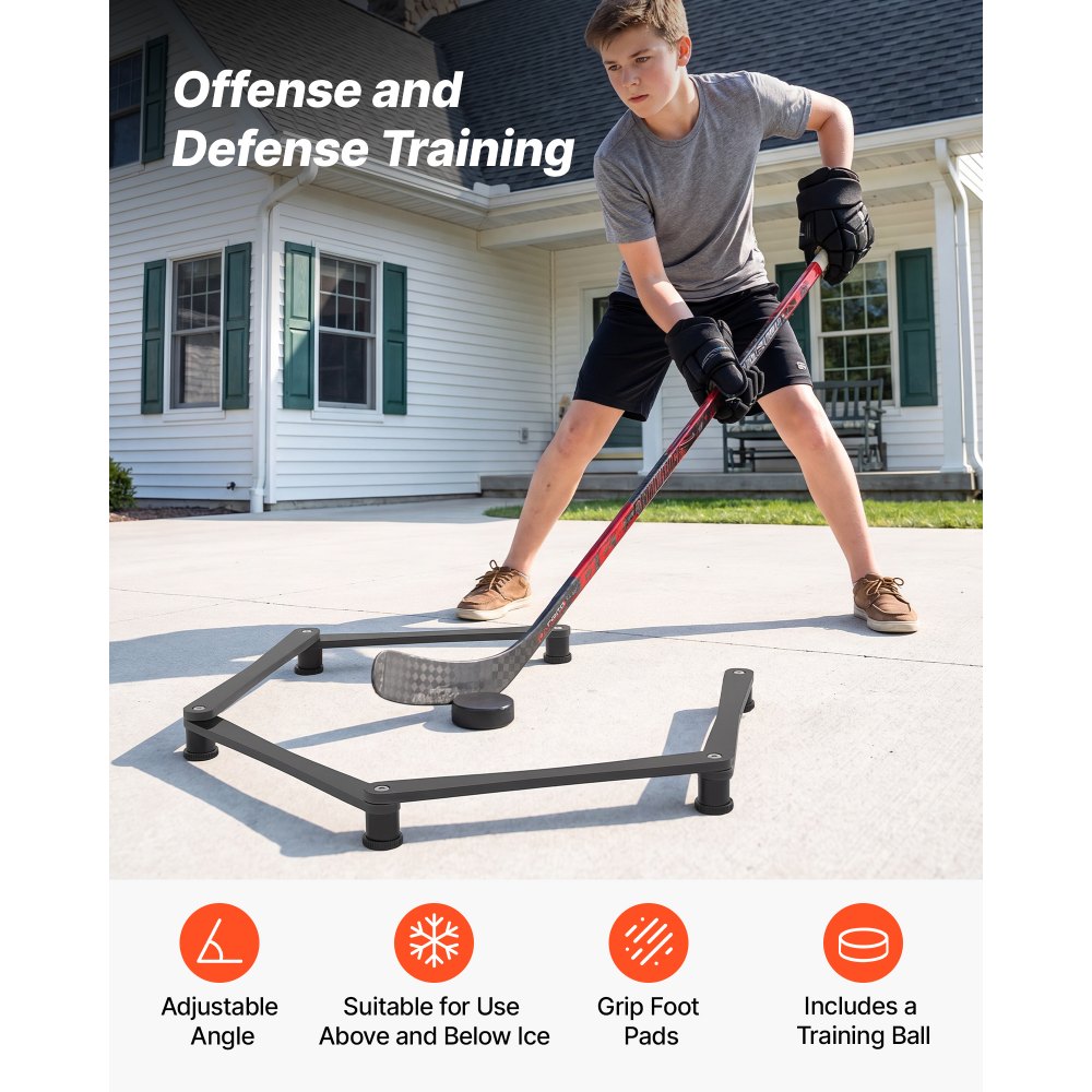 VEVOR Hockey Training Equipment, 5-Section Adjustable Hockey Stick Handling Trainer, Portable On/Off Ice Trainer, Lightweight Solid Sports Tool for Puck Control, Reaction Time, Hand-Eye Coordination