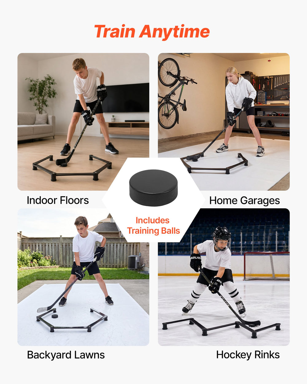 VEVOR Hockey Training Equipment, 5-Section Adjustable Hockey Stick Handling Trainer, Portable On/Off Ice Trainer, Lightweight Solid Sports Tool for Puck Control, Reaction Time, Hand-Eye Coordination