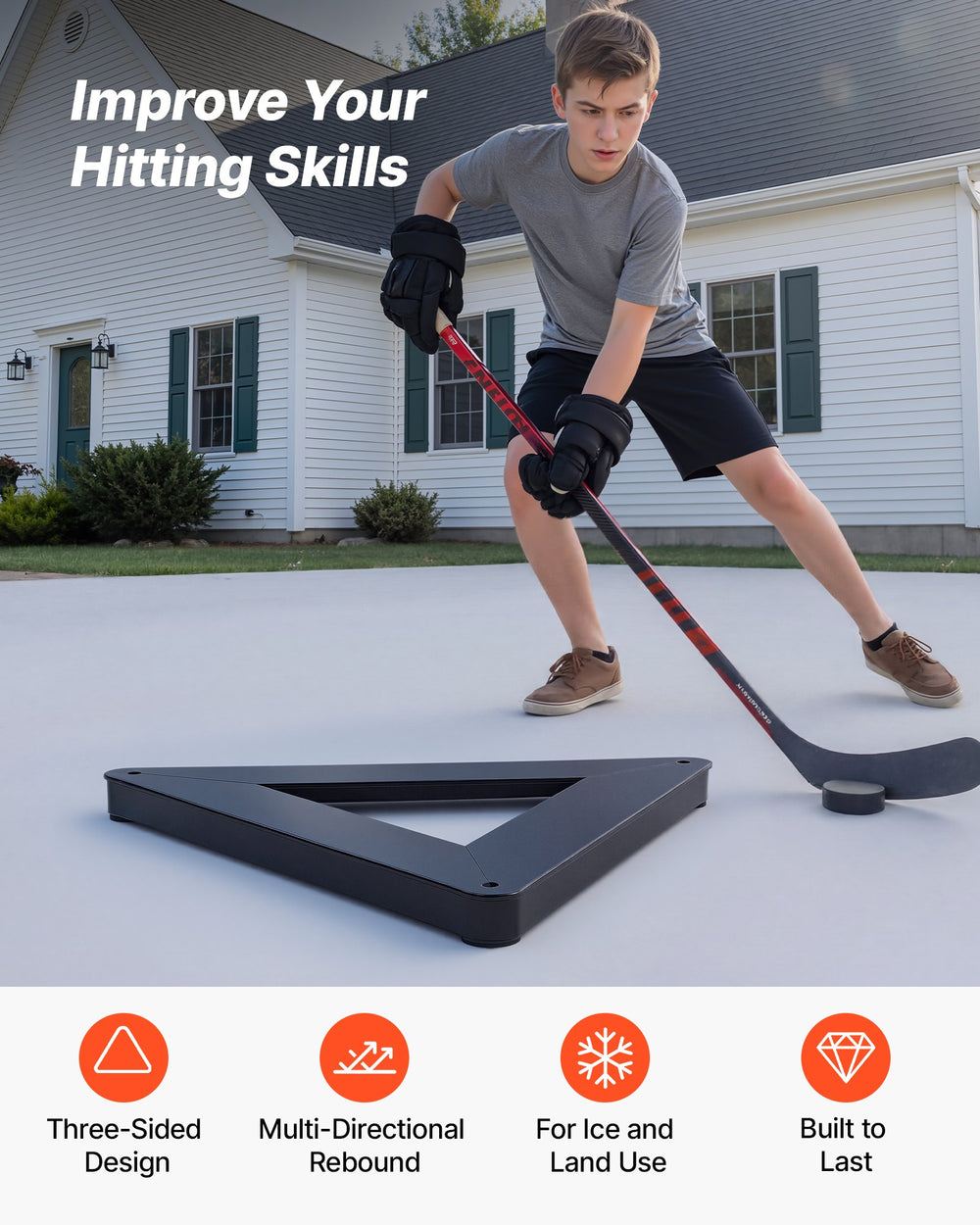 VEVOR Triangle Hockey Passer, Heavy-Duty Multi-Angle Rebounder, Hockey Passing Aid, Passing & Stick Handling Trainer, Off-Ice & On-Ice Portable Equipment, Help Improve Puck Control & Shooting