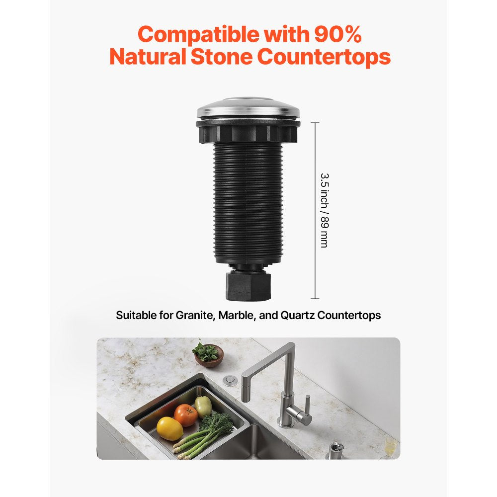 VEVOR Garbage Disposal Air Switch Kit, 3.5" Long Sink Top Air Switch for Food Waste Disposal, Brushed Silver Stainless Steel ON/OFF Air Push Button for Granite, Marble, and Quartz Countertops