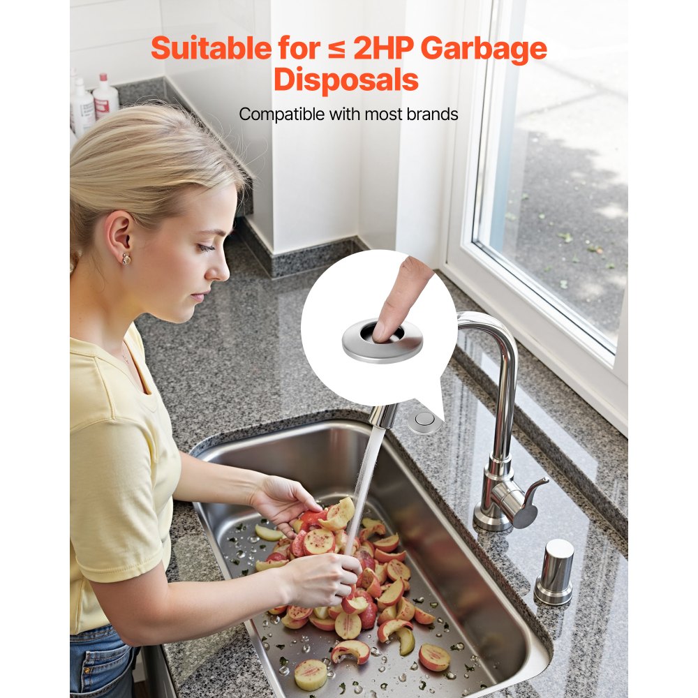 VEVOR Garbage Disposal Air Switch Kit, Dual Outlet Sink Top Air Switch for Food Waste Disposal, 3.5-inch Long Brushed Silver Stainless Steel ON/OFF Air Button for Granite, Marble, Quartz Countertops