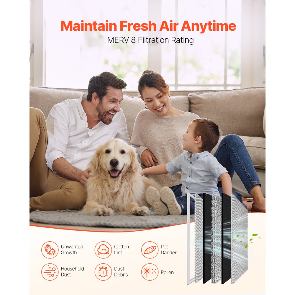VEVOR Electrostatic Air Filter, 16x25x1 inch Washable & Reusable Aluminum AC/HVAC Furnace Filter, MERV 8 Long Lifetime,Home or Office (Actual Size: 15.5 x 24.65 x 0.82 in)