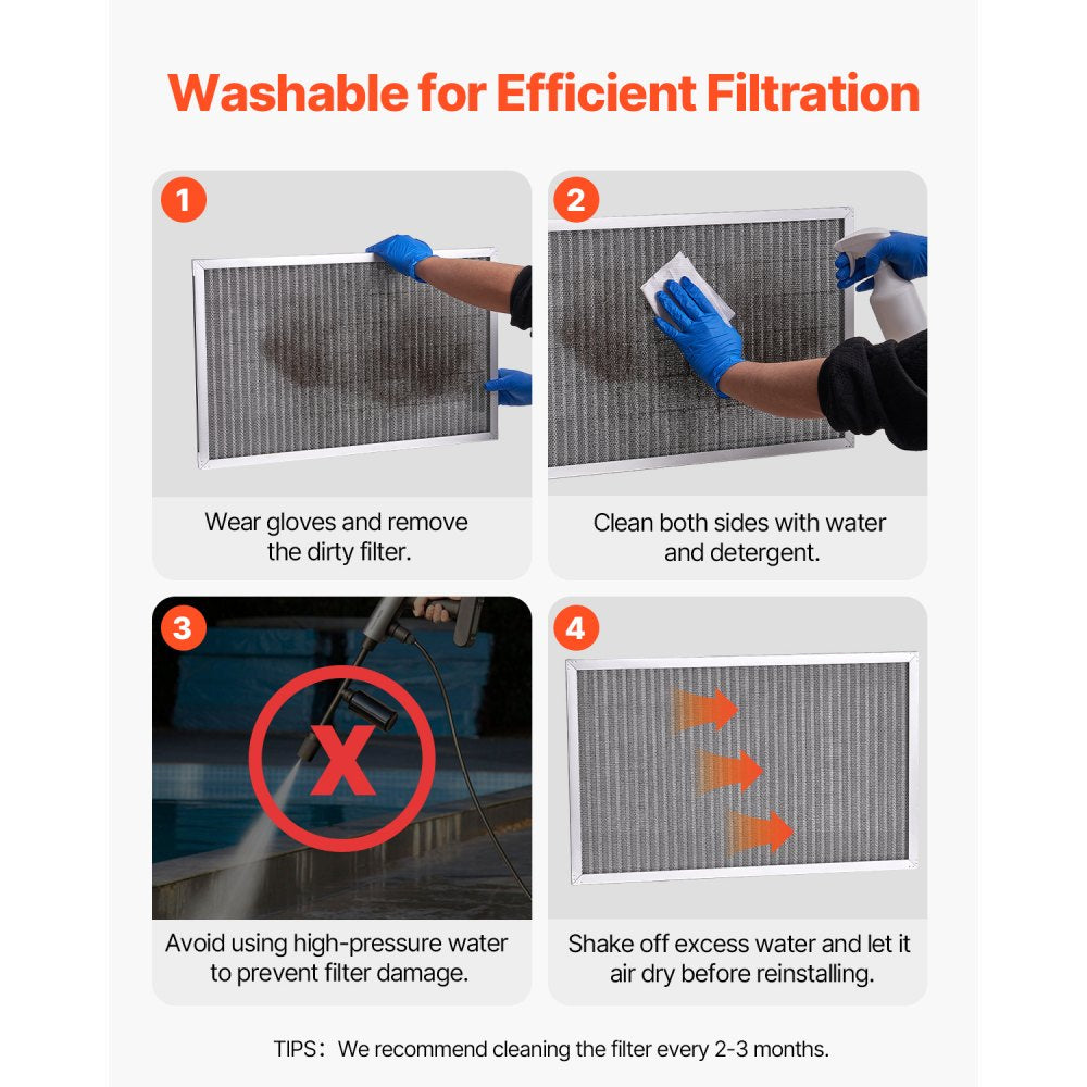 VEVOR Electrostatic Air Filter, 16x25x1 inch Washable & Reusable Aluminum AC/HVAC Furnace Filter, MERV 8 Long Lifetime,Home or Office (Actual Size: 15.5 x 24.65 x 0.82 in)