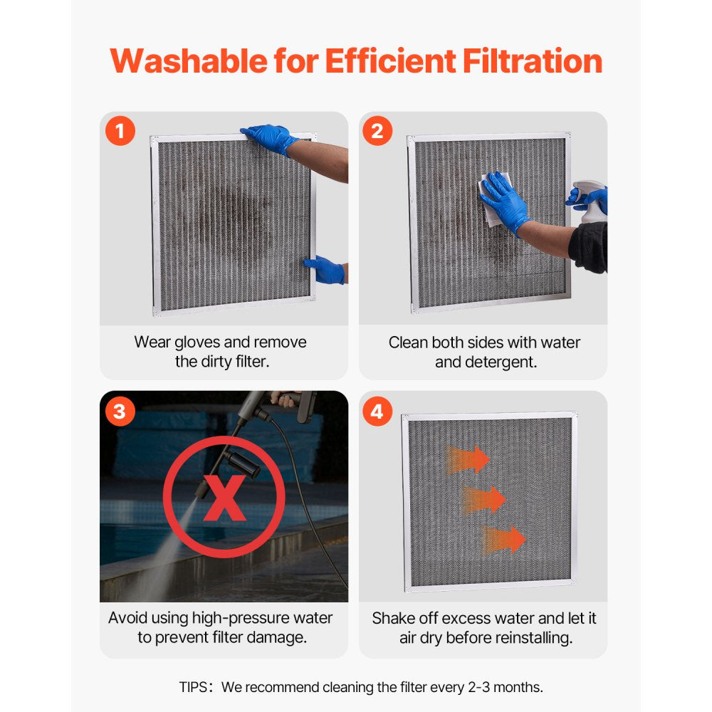 VEVOR Electrostatic Air Filter, 20x20x1 inch Washable & Reusable Aluminum AC/HVAC Furnace Filter, MERV 8 Long Lifetime, Home or Office (Actual Size: 19.75 x 19.75 x 0.82 in)