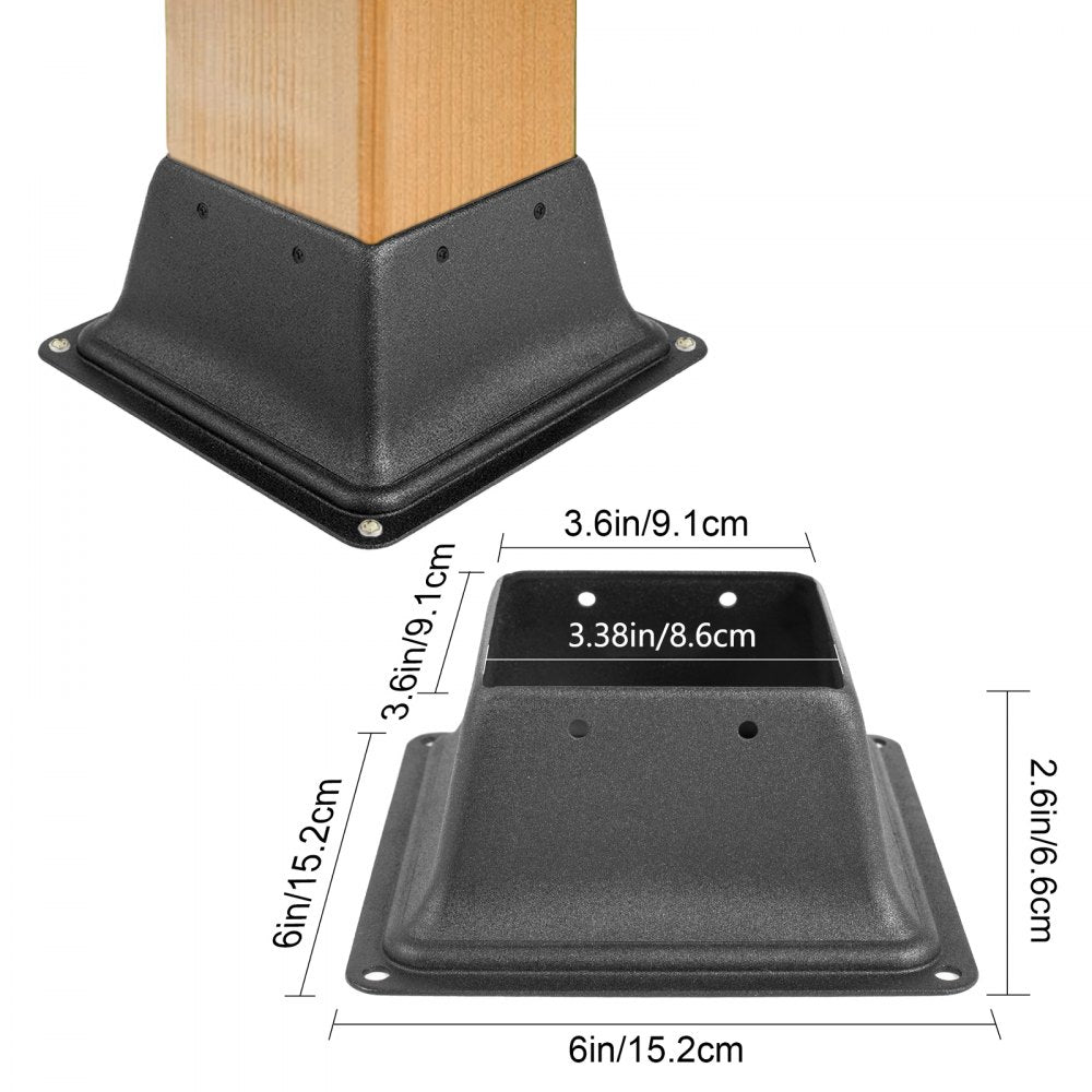 VEVOR Deck Post Base, 10 PCS Post Base Skirt, 4 x 4\" (Internal 3.38x3.38\") Post Support Flange, 2.5 LBS Deck Post Skirt, Powder-Coated Decking Post Base, Wood Post Anch for Deck Support Porch Railin