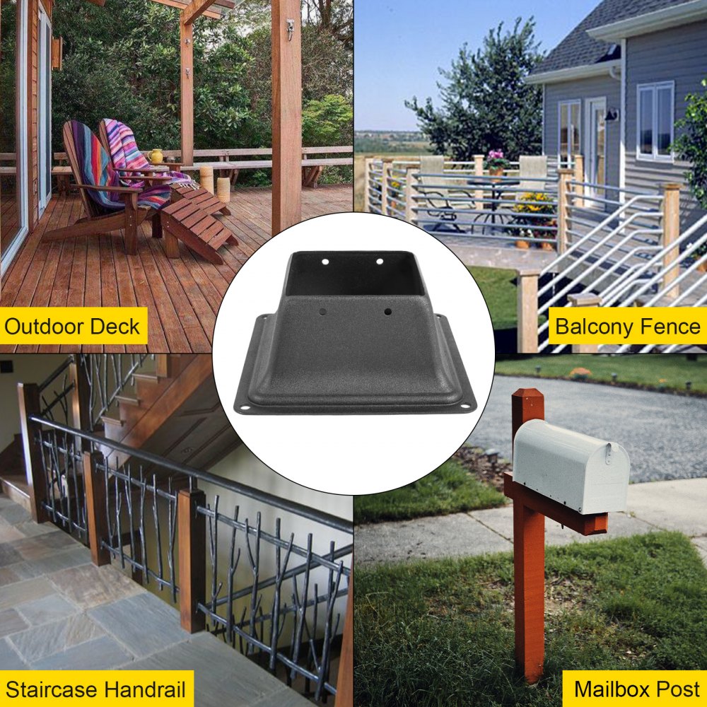 VEVOR Deck Post Base, 10 PCS Post Base Skirt, 4 x 4\" (Internal 3.38x3.38\") Post Support Flange, 2.5 LBS Deck Post Skirt, Powder-Coated Decking Post Base, Wood Post Anch for Deck Support Porch Railin