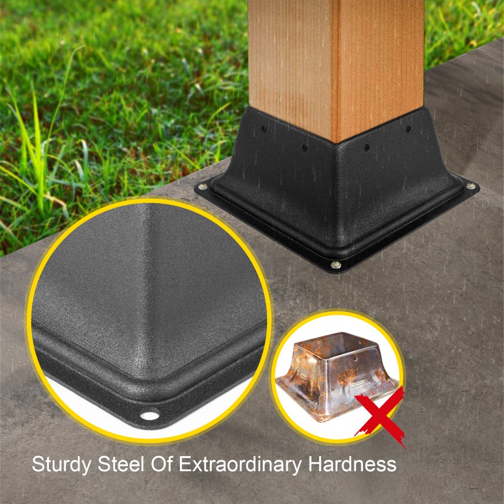 VEVOR Deck Post Base 5 PCS Post Base Skirt 4x4\" (Actual 3.38x3.38\") Post Support Flange 2.5LBS Deck Post Skirt Black Powder-Coated Decking Post Base with Thick Steel for Deck Supports Porch Railings