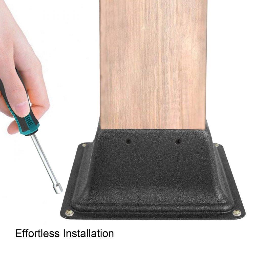 VEVOR Deck Post Base 5 PCS Post Base Skirt 4x4\" (Actual 3.38x3.38\") Post Support Flange 2.5LBS Deck Post Skirt Black Powder-Coated Decking Post Base with Thick Steel for Deck Supports Porch Railings
