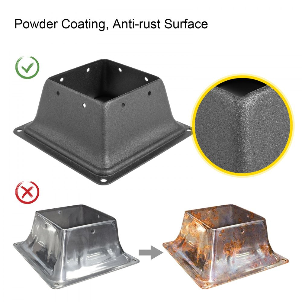 VEVOR Deck Post Base 5 PCS Post Base Skirt 4x4\" (Actual 3.38x3.38\") Post Support Flange 2.5LBS Deck Post Skirt Black Powder-Coated Decking Post Base with Thick Steel for Deck Supports Porch Railings