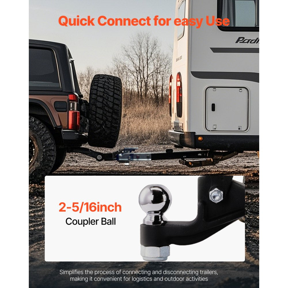 VEVOR Pintle Hook, 20000 lbs, Pintle Hook Hitch for 2-inch Hitch Hook Military Receiver, Combination 2-5/16-inch Hitch Ball, Fits 2.5 to 3-inch Lunette Ring, 15.6-inch Length, Black Powder Coat