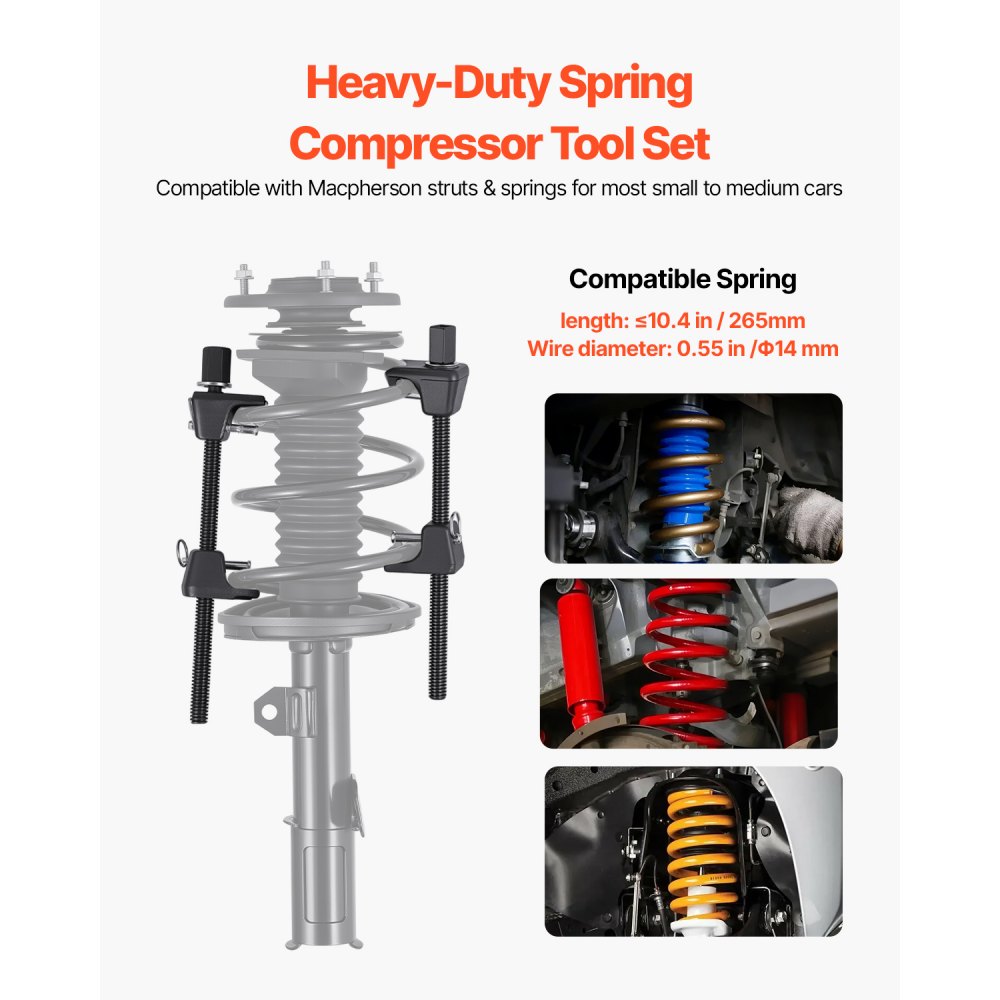 VEVOR Strut Spring Compressor, 2 Pack, Heavy Duty Coil Spring Compressor Tool with 10.4 Inches(256 mm) Range, Compatible with 0.86 inches(22 mm) Hex Sockets, Fit for Car Truck Motorcycle, Black