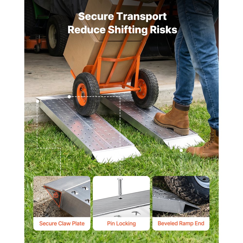 VEVOR Aluminum Trailer Ramps, 2PCS 39 x 12 in, Heavy-Duty ATV Ramp Set with Anti-Slip Plates, 3000LBS Combined Capacity Loading Ramps for Motorcycles, Lawn Mowers, Farm Tractors, Carts
