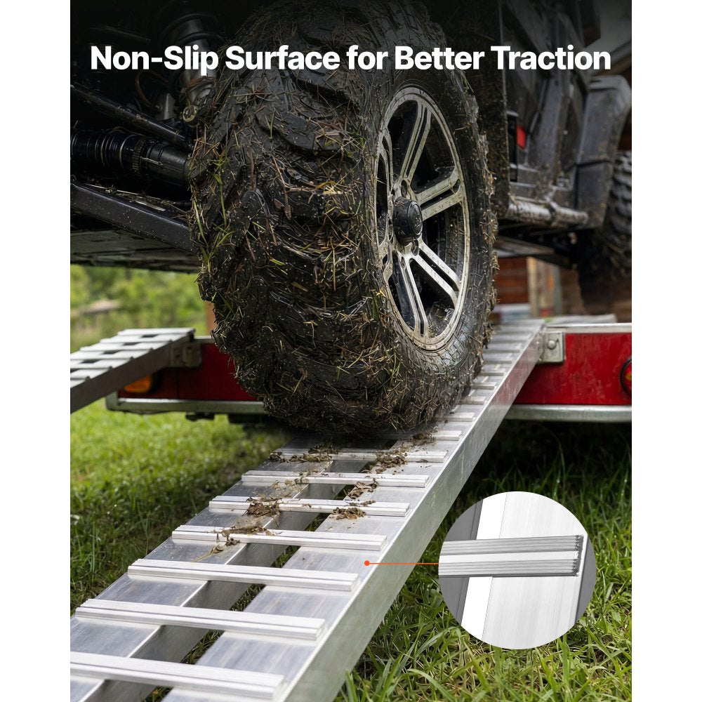 VEVOR Aluminum Trailer Ramps, 2PCS 96 x 15 in, Heavy-Duty Truck Ramp Set, 10000LBS Combined Capacity ATV Loading Ramps for Pickup Trucks, Motorcycles, Lawn Mowers, Cars, Farm Tractors, Carts