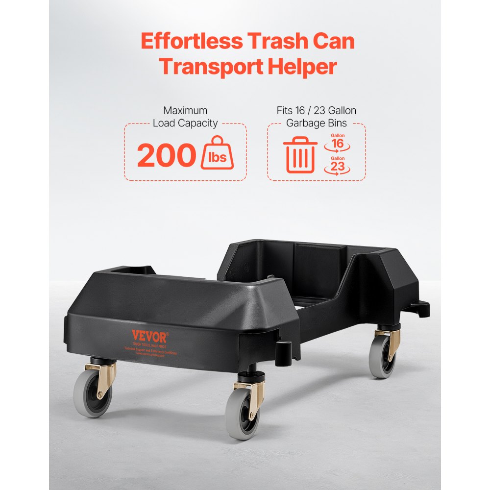 VEVOR Trash Can Dolly, Fit 16/23 Gallon Containers, Slim Trash Can Roller Base with 4 Lockable Wheels, 200lbs Weight Capacity, Heavy Duty Barrel Dolly, Smooth & Quiet Rolling Plastic Bin Dolly