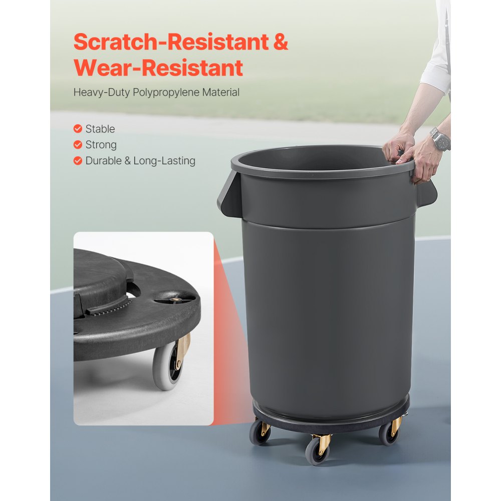 VEVOR Trash Can Dolly, Fit 20, 32, 44, 55 Gallon Containers, Round Trash Can Roller Base with 4 Lockable Wheels, 500lbs Weight Capacity, Heavy Duty Barrel Dolly, Multi-Functional Rolling Dolly Cart