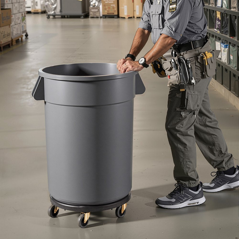 VEVOR Trash Can Dolly, Fit 20, 32, 44, 55 Gallon Containers, 2 Packs Round Trash Can Roller Base with 4 Lockable Wheels, 500lbs Heavy Duty Barrel Dolly, Multi-Functional Rolling Dolly Cart
