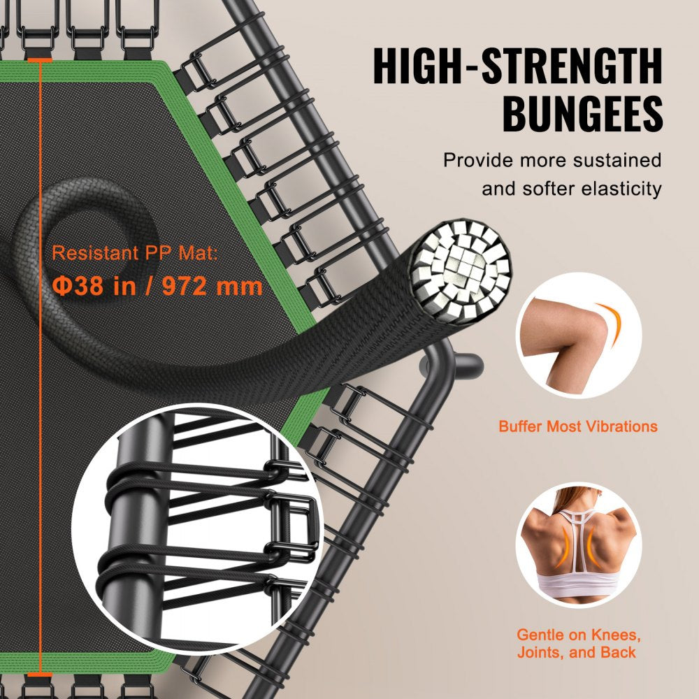 VEVOR Mini Trampoline, 54.5 Inch Fitness Rebounder, Max Load 450 lbs Exercise Trampoline, Stable & Quiet Small Trampoline with 3 Levels Height Adjustable Foam Handle, for Adults Indoor/Garden Workout