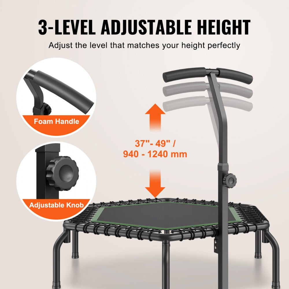 VEVOR Mini Trampoline, 54.5 Inch Fitness Rebounder, Max Load 450 lbs Exercise Trampoline, Stable & Quiet Small Trampoline with 3 Levels Height Adjustable Foam Handle, for Adults Indoor/Garden Workout