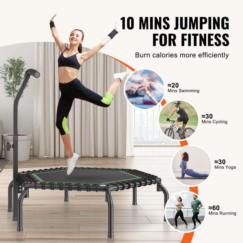 VEVOR Mini Trampoline, 54.5 Inch Fitness Rebounder, Max Load 450 lbs Exercise Trampoline, Stable & Quiet Small Trampoline with 3 Levels Height Adjustable Foam Handle, for Adults Indoor/Garden Workout