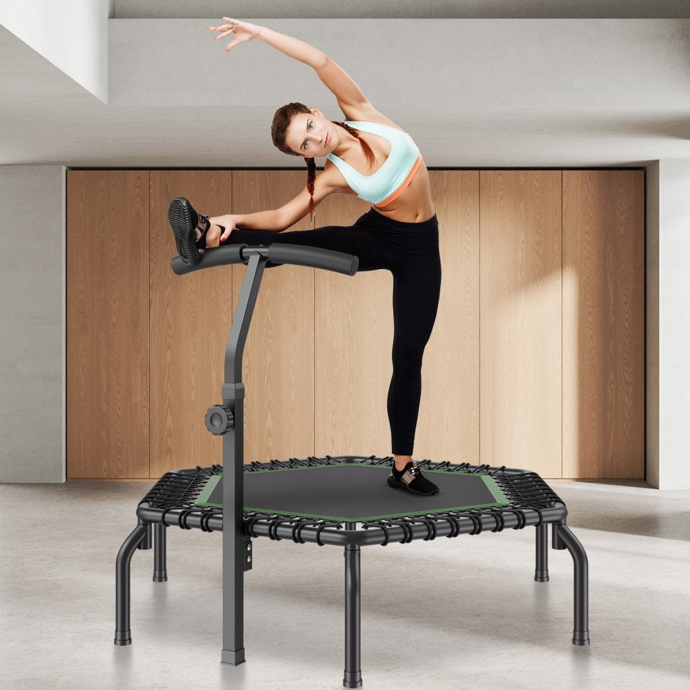 VEVOR Mini Trampoline, 54.5 Inch Fitness Rebounder, Max Load 450 lbs Exercise Trampoline, Stable & Quiet Small Trampoline with 3 Levels Height Adjustable Foam Handle, for Adults Indoor/Garden Workout