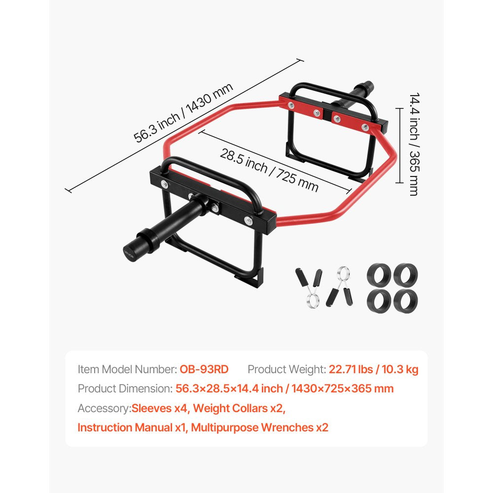 VEVOR Trap Bar Hex Bar, 2-Inch Hex Barbell, 500 LBS Capacity Shrug Bars, Weightlifting and Strength Training Equipment, Home Gym for Squats, Deadlifts, Shoulder Presses, Red