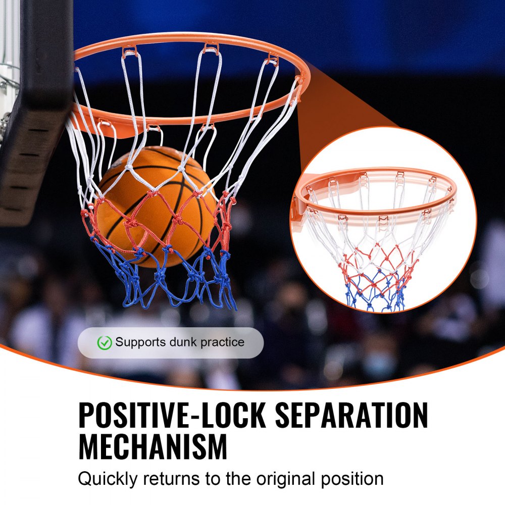 VEVOR Basketball Rim, Wall Door Mounted Basketball Hoop, Heavy Duty Q235 Basketball Flex Rim Goal Replacement with Net, Standard 18" Indoor and Outdoor Hanging Basketball Hoop for Kids Adults