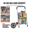 VEVOR Folding Shopping Cart, 66 lbs Max Load Capacity, Grocery Utility Cart with Rolling Swivel Wheels, Heavy Duty Foldable Laundry Basket Trolley Compact Lightweight Collapsible for Luggage, Silver