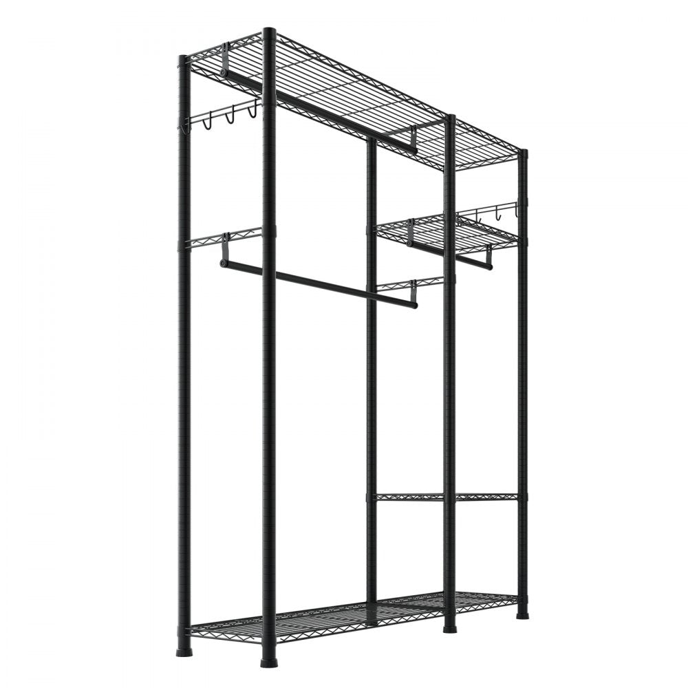 VEVOR Clothing Garment Rack, Heavy Duty Clothes Rack, 6 Adjustable Tiers Clothes Racks with Steel Frame, 800 lbs Load Capacity Closet Wardrobe with 3 Hanging Rods for Bedroom, Clothing Store, Hallway