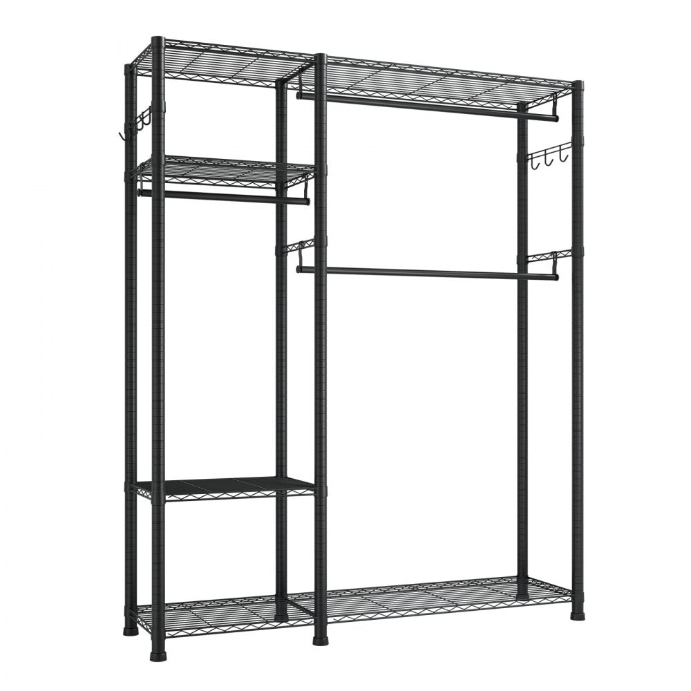 VEVOR Clothing Garment Rack, Heavy Duty Clothes Rack, 6 Adjustable Tiers Clothes Racks with Steel Frame, 800 lbs Load Capacity Closet Wardrobe with 3 Hanging Rods for Bedroom, Clothing Store, Hallway