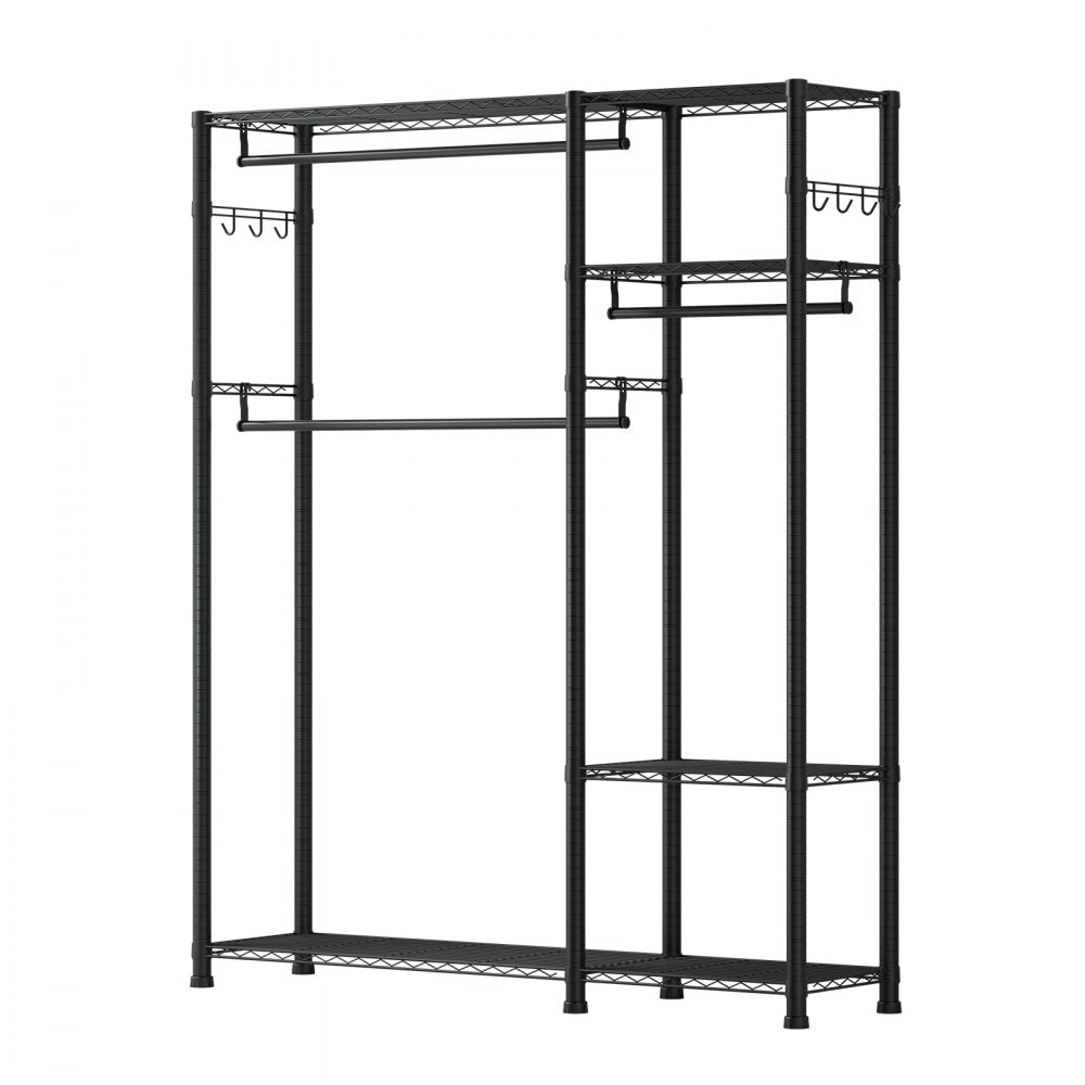 VEVOR Clothing Garment Rack, Heavy Duty Clothes Rack, 6 Adjustable Tiers Clothes Racks with Steel Frame, 800 lbs Load Capacity Closet Wardrobe with 3 Hanging Rods for Bedroom, Clothing Store, Hallway