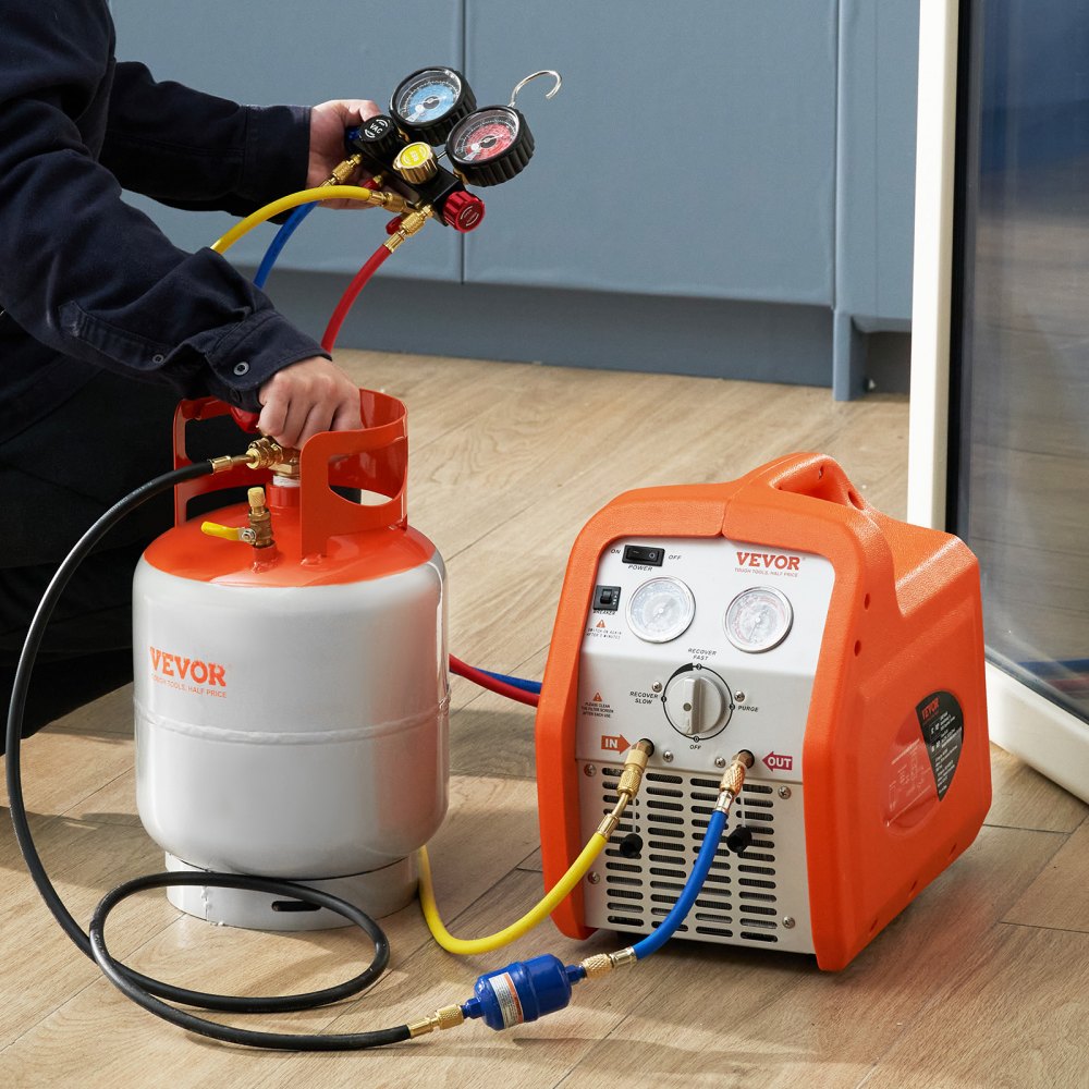 VEVOR Refrigerant Recovery Tank, 30 LBS Capacity, 400 psi Portable Cylinder Tank with Y-Valve for Liquid/Vapor, High-sealing Recovery Can for R22/R134A/R410A, Orange+Gray
