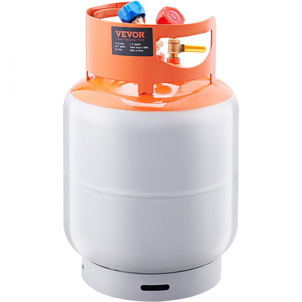 VEVOR Refrigerant Recovery Tank, 30 LBS Capacity, 400 psi Portable Cylinder Tank with Y-Valve for Liquid/Vapor, High-sealing Recovery Can for R22/R134A/R410A, Orange+Gray
