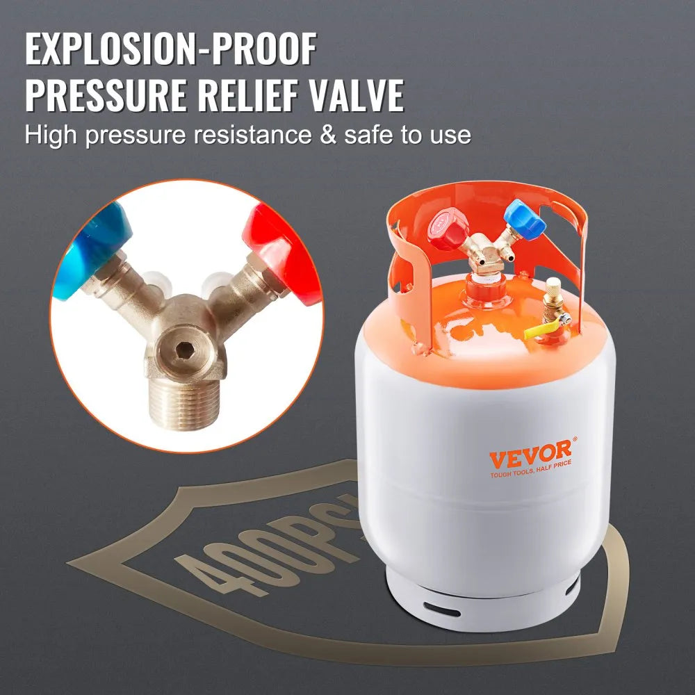 VEVOR Refrigerant Recovery Tank, 50 LBS Capacity, 400 psi Portable Cylinder Tank with Y-Valve for Liquid/Vapor, High-sealing Recovery Can for R22/R134A/R410A, Orange+Gray
