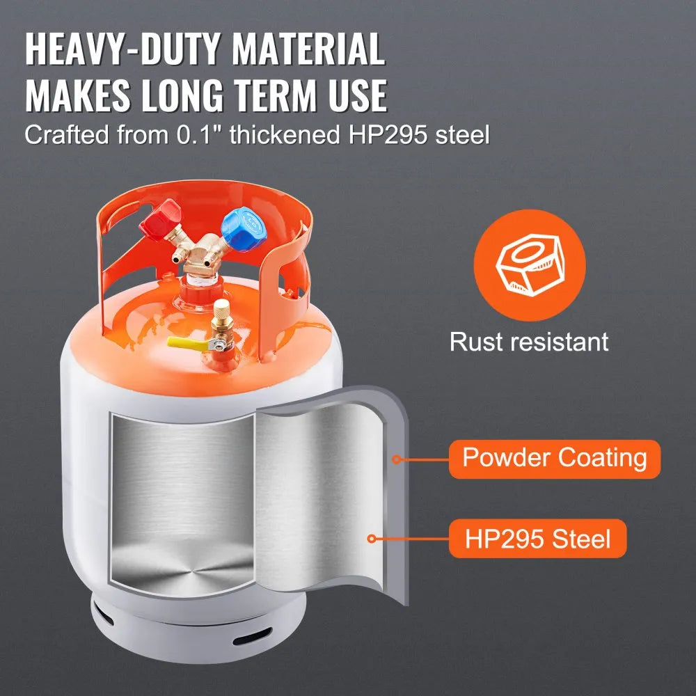 VEVOR Refrigerant Recovery Tank, 50 LBS Capacity, 400 psi Portable Cylinder Tank with Y-Valve for Liquid/Vapor, High-sealing Recovery Can for R22/R134A/R410A, Orange+Gray
