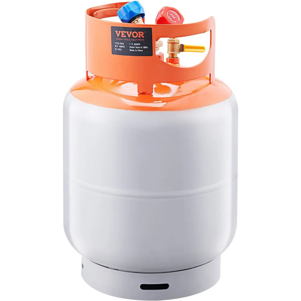 VEVOR Refrigerant Recovery Tank, 50 LBS Capacity, 400 psi Portable Cylinder Tank with Y-Valve for Liquid/Vapor, High-sealing Recovery Can for R22/R134A/R410A, Orange+Gray