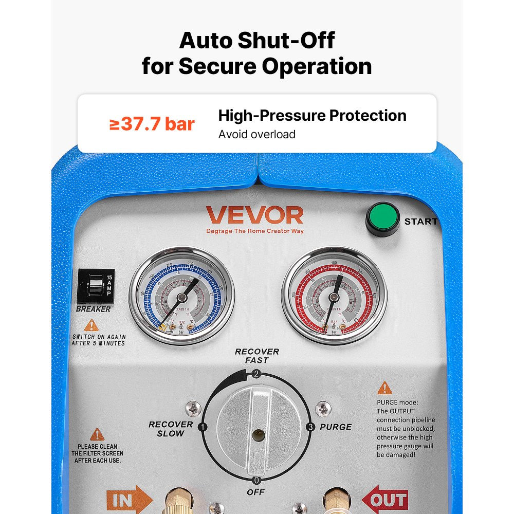VEVOR Portable Refrigerant Recovery Machine, 1 HP 120V 60Hz Dual Cylinder AC Recovery Machine for Liquid Vapor Refrigerant, 1750 RPM Recycling Unit HVAC for Automotive & Household Air Conditioning