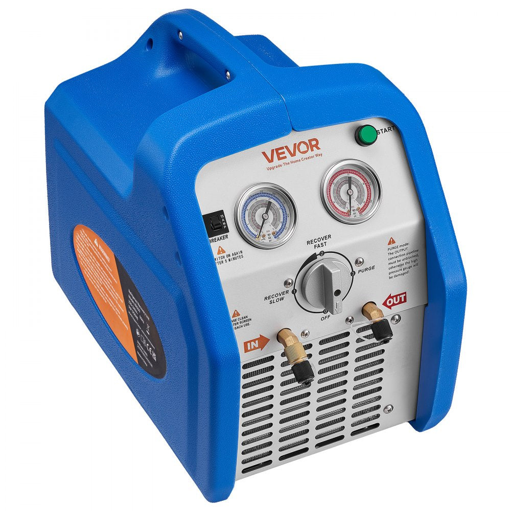 VEVOR Portable Refrigerant Recovery Machine, 1 HP 120V 60Hz Dual Cylinder AC Recovery Machine for Liquid Vapor Refrigerant, 1750 RPM Recycling Unit HVAC for Automotive & Household Air Conditioning