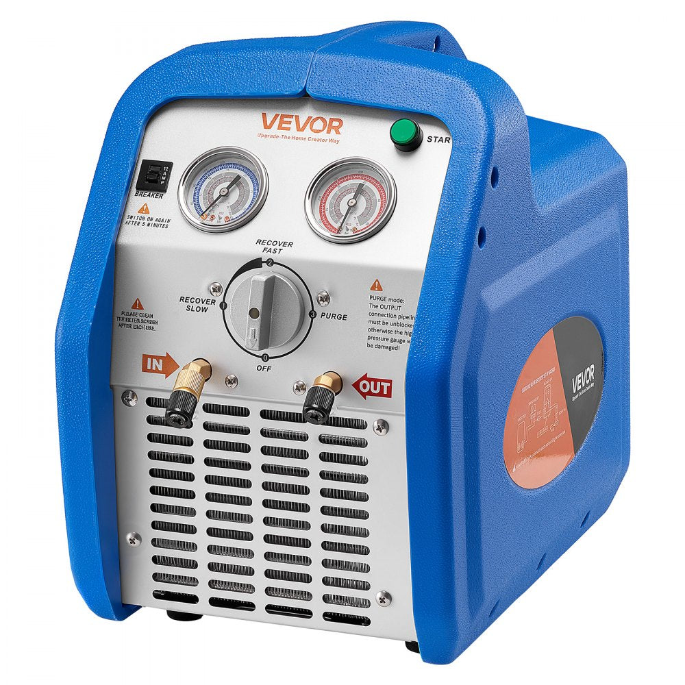 VEVOR Portable Refrigerant Recovery Machine, 1 HP 120V 60Hz Dual Cylinder AC Recovery Machine for Liquid Vapor Refrigerant, 1750 RPM Recycling Unit HVAC for Automotive & Household Air Conditioning