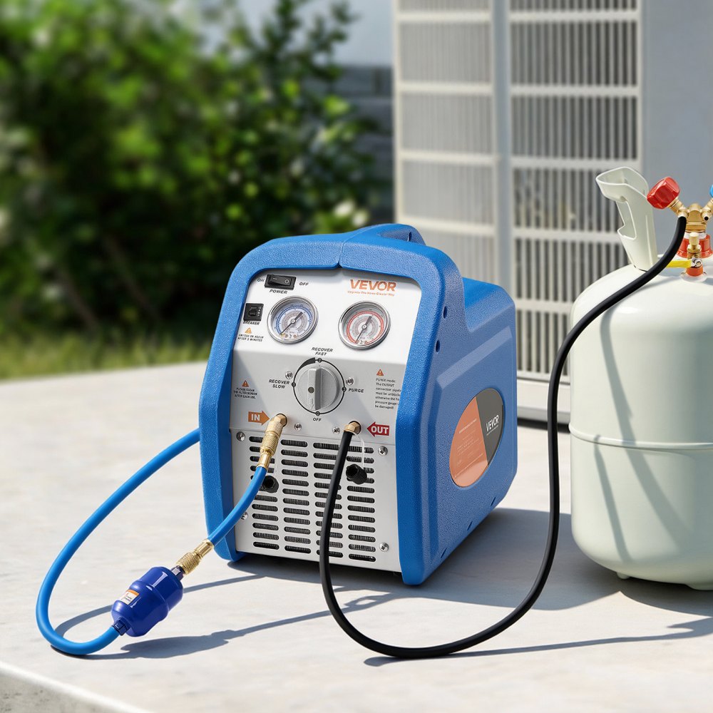 VEVOR Portable Refrigerant Recovery Machine, 3/4 HP 120V 60Hz Single Cylinder AC Recovery Machine for Liquid Vapor Refrigerant, 1750 RPM Recycling Unit HVAC for Automotive & Household Air Conditioning